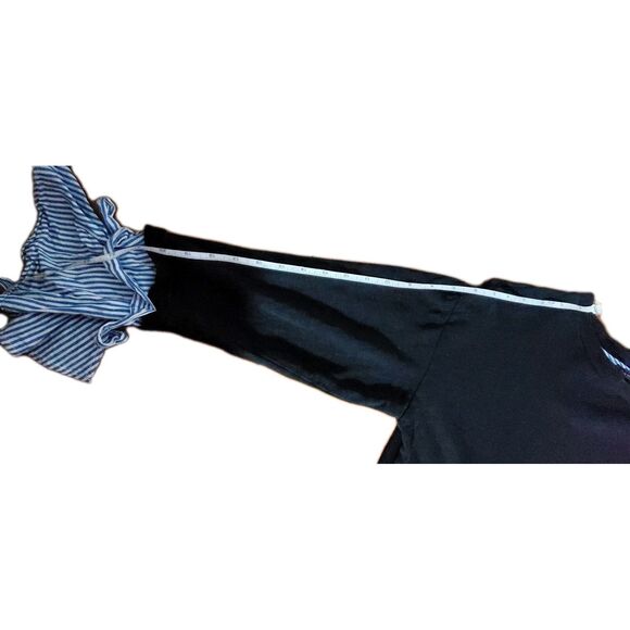 Layered Look Pinstriped Sweater Size L Mixed Media Wrist Tie Detail Chic - Picture 9 of 16